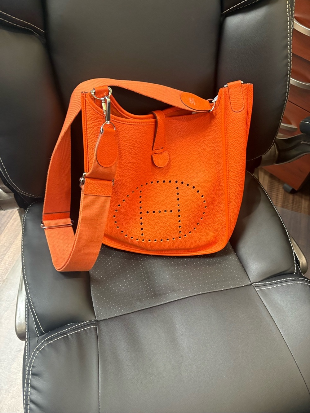 Orange Perforated 'H' Crossbody Shoulder Bag - Picture 8 of 8